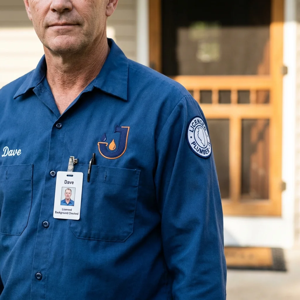 Licensed plumber showing ID badge in Windsor, WI