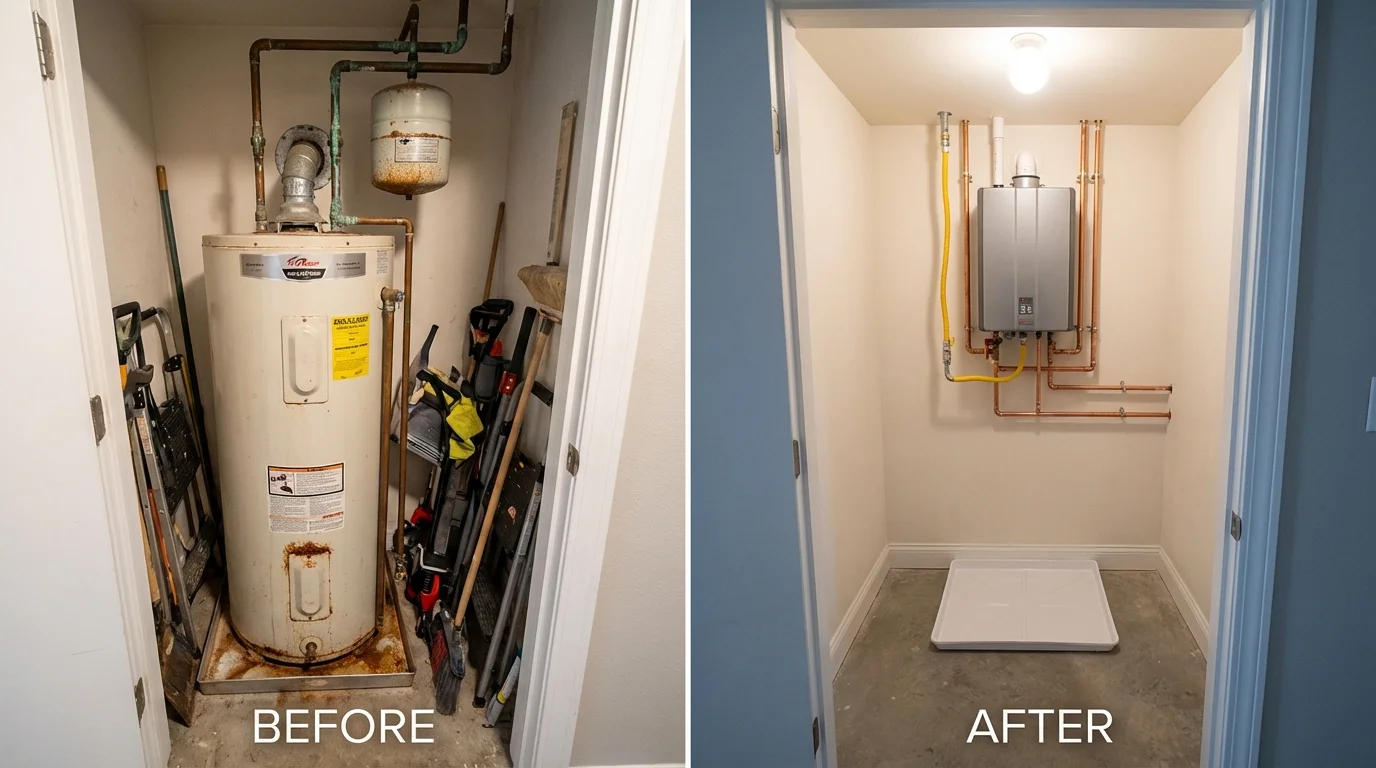 Tank water heater versus wall-mounted tankless unit comparison for Windsor, WI homeowners
