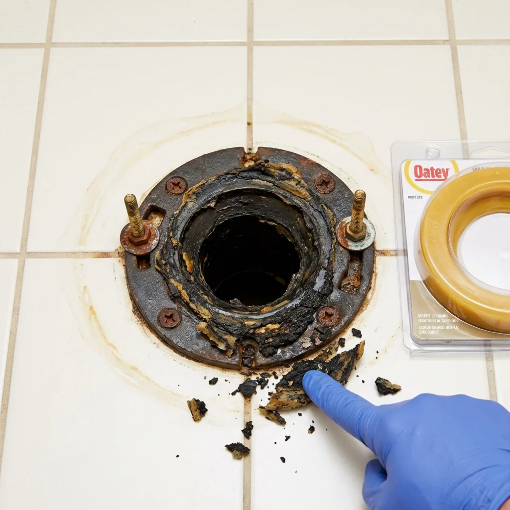 Failed wax ring showing water seepage at the base of a toilet in a Windsor, WI home