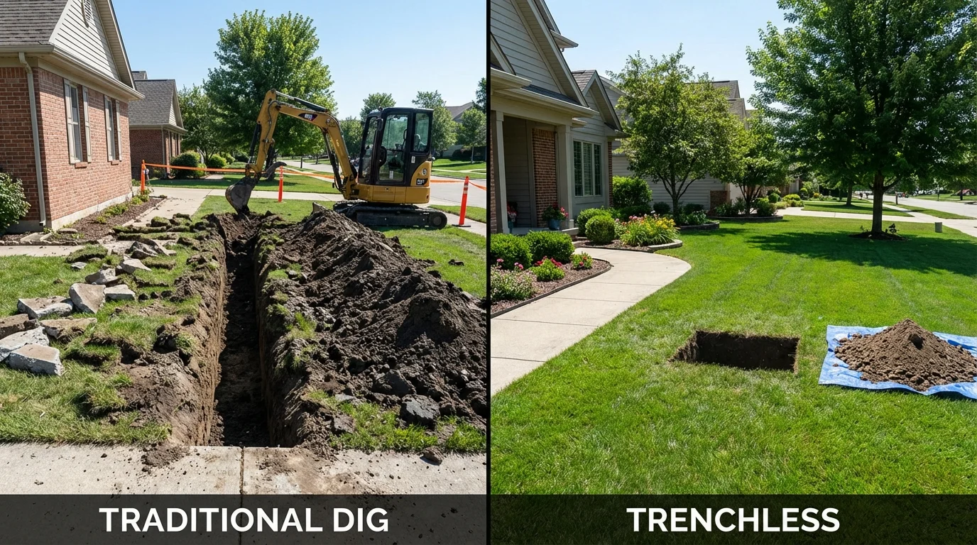 Trenchless sewer repair with minimal yard damage versus traditional excavation in Windsor, WI